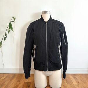 Levi’s Black Satin Bomber Jacket Small Oversized Metal Aviator